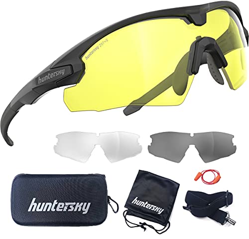 HUNTERSKY Taktische Schießbrille, Militärqualität mit ballistischer Schlagfestigkeit, 3 austauschbare Gläser, gelb, rauchklar und klar, für Jagd und Sport von HUNTERSKY