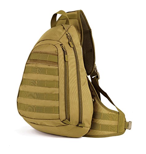 HUNTVP® Taktisch Brusttasche Militär Schultertasche Molle Dreieck Pack Crossbody Bag Wasserdicht Bundeswehr Alltagstasche Slingbag mit Verstellbar Schultergurt, Braun von HUNTVP