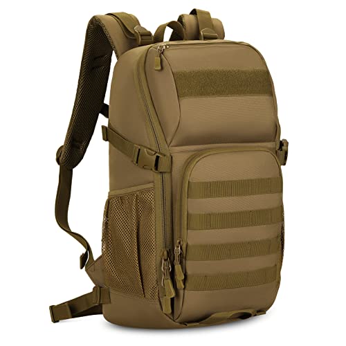 HUNTVP 25L Taktischer Rucksack Militär Daypack Wasserabweisend MOLLE Reiserucksack Bundeswehr Wanderrucksack Trekkingrucksack Angelrucksack für Herren Damen Sport Radfahren Outdoor Camping, Braun von HUNTVP