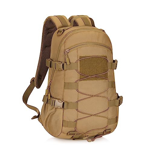 HUNTVP 25L Taktischer Rucksack 1000D Nylon Tactical Daypack Bundeswehr Wanderrucksack MOLLE Kampfrucksack Wasserabweisend für Herren Damen Uni Reise Sport Outdoor Klettern Camping,Braun von HUNTVP