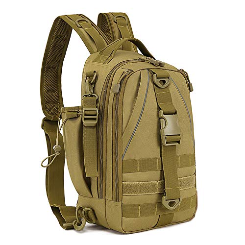 HUNTVP 2in1 Taktische Brusttasche Militär Slingbag Rucksack Molle Schultertasche Wasserdicht Crossbody Bag Multifunktion für Sport Angeln Outdoor Camping (Typ-2 Braun) von HUNTVP