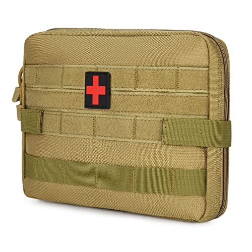 HUNTVP Taktische LEER Erste Hilfe Tasche mit Rotkreuz Patch 1000D Molle Pouch Notfalltasche Militärisch Wasserdicht für Camping Outdoor,Typ-3 Braun von HUNTVP