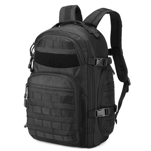 HUNTVP Taktischer Rucksack Herren Militär Wanderrucksack MOLLE Trekkingrucksack Wasserabweisend Bundeswehr Kampfrucksack Kletterrucksack für Sport Reise Outdoor Wandern Camping Trekking,Schwarz von HUNTVP