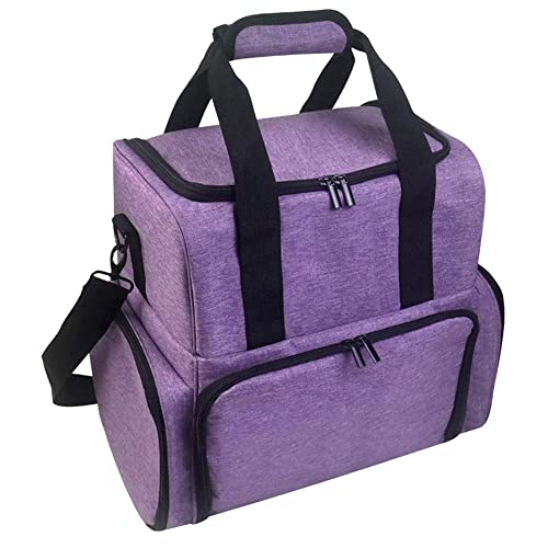 HUPYOMLER Tragbare Nagellack-Aufbewahrungstasche, Handtasche mit Schultergurt, abnehmbare Trennwand, Reise-Multi-Tragetasche, grau, violett von HUPYOMLER