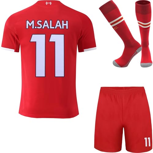 HUSSATEX Lpool 2024/2025 Salah Mo. Heim Kinder Fußball Trikot & Shorts mit Socken Geschenk Set Jugendgrößen (Rot,30) von HUSSATEX