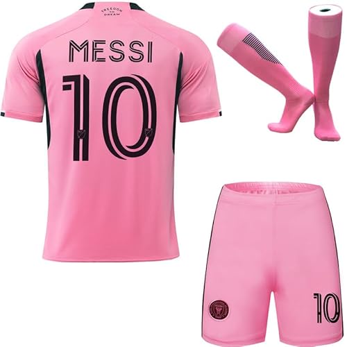 HUSSATEX Miami 2024/2025#10 Heim Kinder Fußball Trikot & Shorts mit Socken Geschenk Set Jugendgrößen (Rosa,30) von HUSSATEX