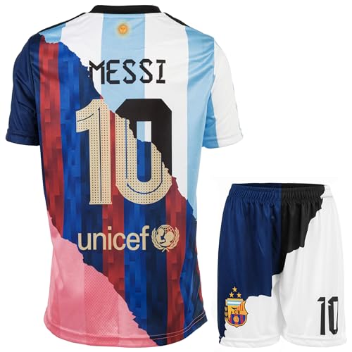 HUSSATEX Miami Argentinien Barcelona Trio Special Vintage Edition Leo #10 Kinder Fußball Trikot & Shorts Geschenkset Jugendgrößen (Mix, 164) von HUSSATEX