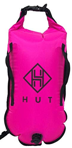 Hut Rosa Premium-Schwimmboje mit Trockensack, 20L. Wasserdichter Schwimmkörper mit Trockensack für Freiwasserschwimmer, Triathleten. Sicherheitschwimmboje mit hoher Sichtbarkeit, Zwei Luftkammern von HUT