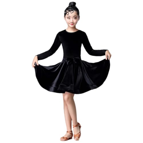 HWBZSZY 1pcs Samt Latin Tanz Kinder Kleider für Mädchen Langarm Kleid Ballsaal Wettbewerb Party Bühne Performance Praxis Kostüme Herbst und Winter Rock,Schwarz,170 von HWBZSZY