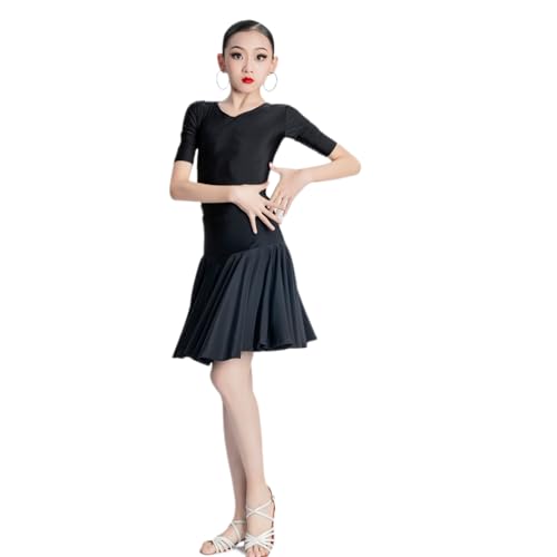 HWBZSZY 2-teiliges Set Mordern Tanz Ballsaal Kleid für Kinder Latin Dance Performance Kostüm Sommer Professional Wettbewerb Praxis Wear Salsa Tango Swing Rock,Schwarz,120 von HWBZSZY