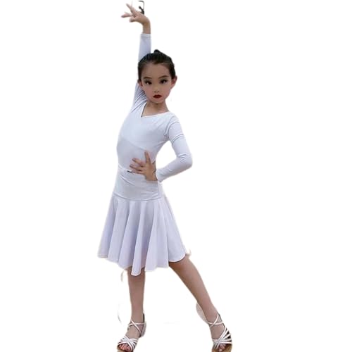 HWBZSZY 2-teiliges Set Mordern Tanz Ballsaal Kleid für Kinder Latin Dance Performance Kostüm Sommer Professional Wettbewerb Praxis Wear Salsa Tango Swing Rock,Weiß,150 von HWBZSZY