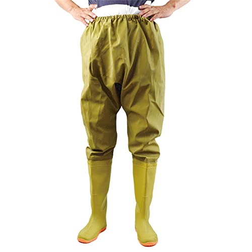 HWBZSZY Angelkleidung Jagd Wathose Wasserdichter Anzug Atmungsaktive Hüftwathose Overalls Fischhose PVC Gummi rutschfeste Regenstiefel Outdoor Angeln Jagdhose 110Cm,Beige,43 EU von HWBZSZY