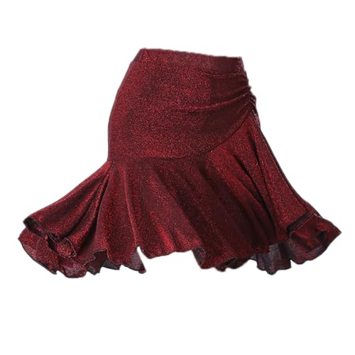 HWBZSZY Damen Hochtailliertes Elastisches Taillenrock Tanzkleid für Erwachsene - Professionelles Spring- und Sommer-Tanzoutfit, Unregelmäßiger Halbrock für Latein, Samba Tanzübungen,Rot,M von HWBZSZY