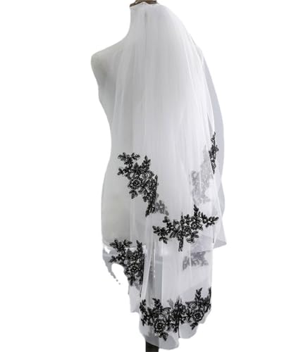 HWBZSZY Doppelschicht Brautschleier Hochzeit Weicher Tüll mit Kamm, Kathedrale Schwarz Spitze Blumenrand Schleier Damen Hochzeit Kopfschmuck Zubehör für Fotostudio und Party,Weiß,80cm/100cm HWBZSZY Doppelschicht Brautschleier Hochzeit Weicher Tüll mit Kamm, Kathedrale Schwarz Spitze Blumenrand Schleier Damen Hochzeit Kopfschmuck Zubehör für Fotostudio und Party,Weiß,80cm/100cm von HWBZSZY