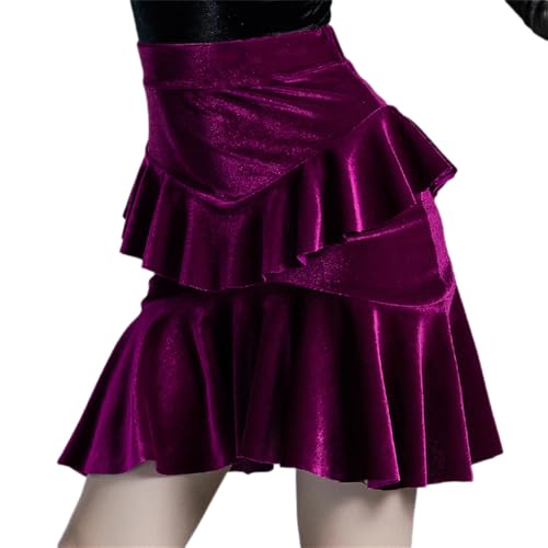 HWBZSZY Kinder Samt Latin Tanz Kleid Tanz Übung Rüschen Rock Für Mädchen Ballsaal Tango Salsa Samba Performance Kleidung Wettbewerb Prüfung Herbst/Winter Kostüme,Lila,140 von HWBZSZY