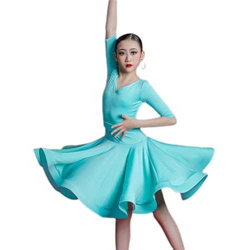 HWBZSZY Mädchen Mordern Tanz Ballsaal Kleider Kinder Latin Dance Kleid Salsa Tango Rumba Praxis Große Swing Rock Wettbewerb Stage Performance Kostüm,Blue b,140 von HWBZSZY