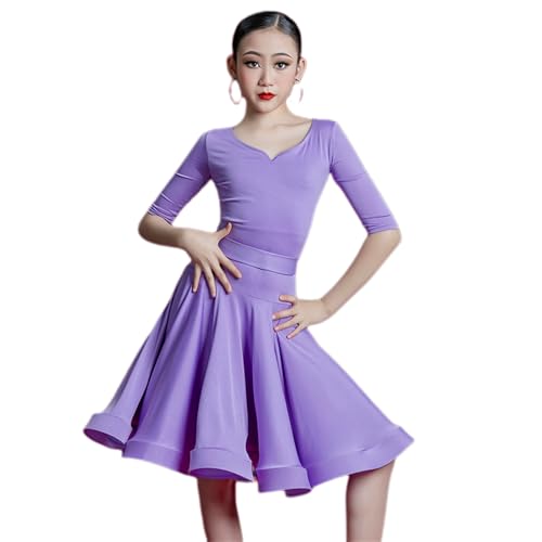 HWBZSZY Mädchen Mordern Tanz Ballsaal Kleider Kinder Latin Dance Kleid Salsa Tango Rumba Praxis Große Swing Rock Wettbewerb Stage Performance Kostüm,Lila,160 von HWBZSZY