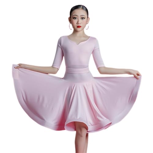 HWBZSZY Mädchen Mordern Tanz Ballsaal Kleider Kinder Latin Dance Kleid Salsa Tango Rumba Praxis Große Swing Rock Wettbewerb Stage Performance Kostüm,Pink a,120 von HWBZSZY