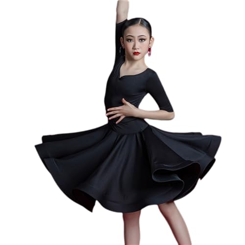 HWBZSZY Mädchen Mordern Tanz Ballsaal Kleider Kinder Latin Dance Kleid Salsa Tango Rumba Praxis Große Swing Rock Wettbewerb Stage Performance Kostüm,Schwarz,140 von HWBZSZY