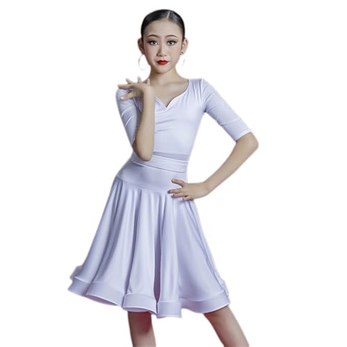 HWBZSZY Mädchen Mordern Tanz Ballsaal Kleider Kinder Latin Dance Kleid Salsa Tango Rumba Praxis Große Swing Rock Wettbewerb Stage Performance Kostüm,Weiß,120 von HWBZSZY