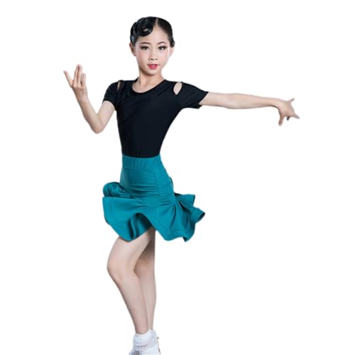 HWBZSZY Mädchen Salsa Tango Rumba Latin Dance Kleid Kinder Tanz Party Trikot Top & Rock Sets Kinder Wettbewerb Ballsaal Tanzen Kostüme Bühne Performance Praxis Outfit,Grün,170 von HWBZSZY