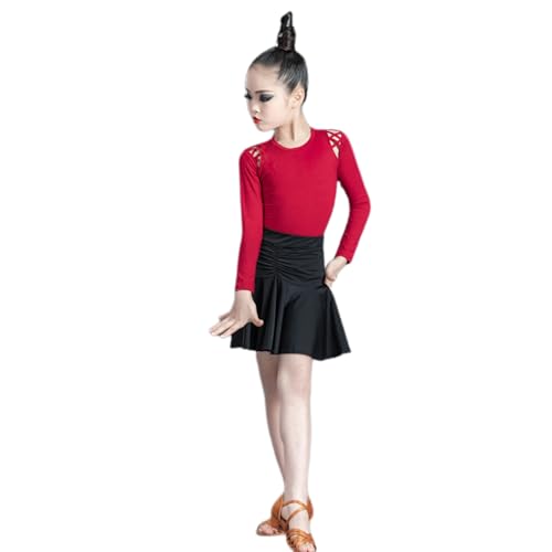 HWBZSZY Neue Split Sets Rock + Tops Kinder Ballroom Latin Praxis Tragen Tanz Kleid Mädchen Wettbewerb Langarm Salsa Tango Samba Performance Kostüm,Reddish Black,140 von HWBZSZY