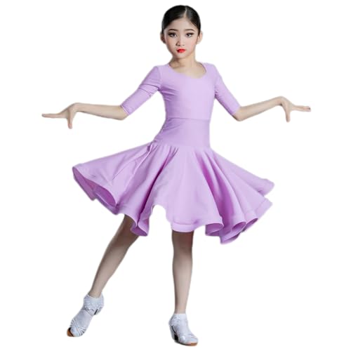 HWBZSZY Professionelle Latin Dance Performance Wettbewerb Kleid für Mädchen, Mordern Tanz Ballsaal Kleider Tanzen Kostüm Praxis Salsa Tango Große Swing Rock Zweiteiliges Set,Purple b,170 von HWBZSZY