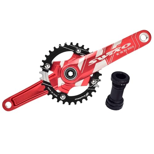 HWEVDHJ Mountainbike-Kurbelarmsatz 170 Mm 104BCD Hohle Integrierte Kurbel Kurbelgarnituren 32T/34T/3T/38T Single Speed Kurbelgarnitur Mit Innenlager(Rosso,32T) von HWEVDHJ