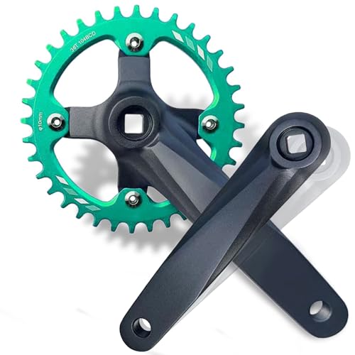 HWEVDHJ Mountainbike-Kurbelgarnitur 152/165/170 MM 104 BCD Konische Fahrrad-Kurbelgarnitur 30T 32T 34T 36T 38T Schmales Breites Kettenblatt Für 7/8/9/10/11/12-Gang-Fahrrad(Green,170m-36T) von HWEVDHJ