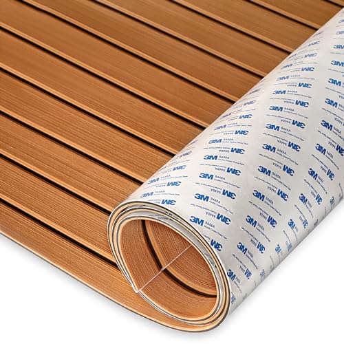 HXBYX Eva Schaum Boot Bodenbelag mit 3M Selbstklebende Unterstützung DIY Boote Decking Marine Blatt Faux Teak Material, rutschfeste Kühler Pads für Kajak Yacht SwimPool RV 240X112cm/240X79cm/240X41cm von HXBYX