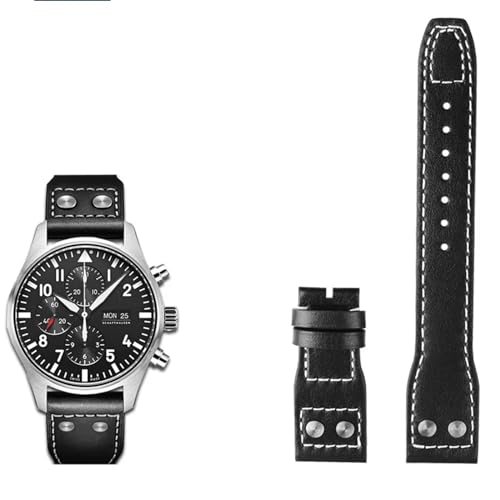 HXFFXHF 20 21 22 mm Echtleder-Nieten-Uhrenarmband passend für IWC Big Pilot Spitfire TOP Gun Braun Schwarz Blau Rindsleder Uhrenarmband von HXFFXHF