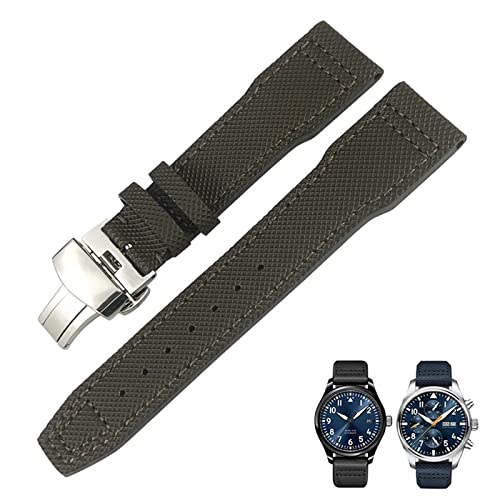 HXFFXHF 21 mm 20 mm Nylon-Kalbsleder Schwarz Blau Grün Uhrenarmband Passend für IWC IW377714 MARK18 Pilot Stop Gun Lederuhrenarmbänder von HXFFXHF