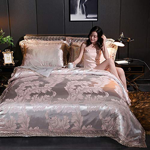 HXFFXHF Bettbezug-Set, groß, beige Bettwäsche, Satin-Jacquard, vierteiliges Doppelbett, bequem, glatt und (G groß) von HXFFXHF