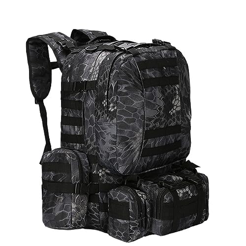 HXFFXHF Camping-Rucksack, 50 l, taktischer Rucksack, Herren-Militärrucksack, Outdoor-Wandern, Klettern, Armee-Rucksack, Camping-Taschen (Schwarze Schlange) von HXFFXHF