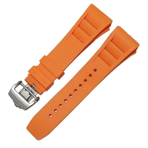 HXFFXHF Gummi-Silikon-Uhrenarmband für Richard Mille RM011-Serie, Silikonband-Zubehör, Herren-Uhrenarmband, 25–20 mm (Farbe: Orange, Größe: 25 mm Schwarze Schnalle) von HXFFXHF