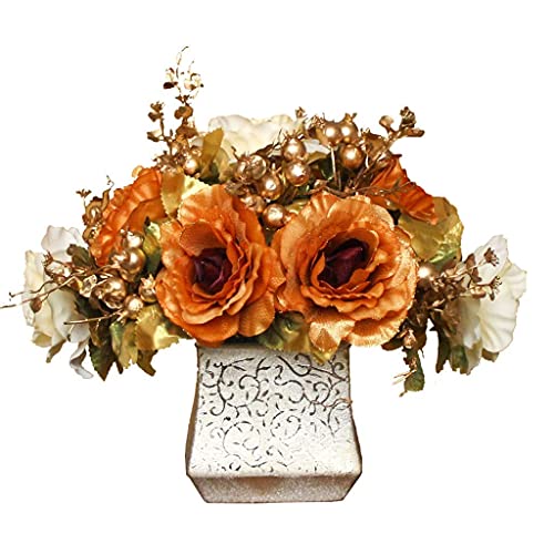 HXFFXHF Realistische künstliche Blume im europäischen Stil, wunderschöner künstlicher Blumenstrauß mit Vase für Zuhause, Hochzeitsdekoration, Blumenstrauß, künstliche Seidenblume von HXFFXHF