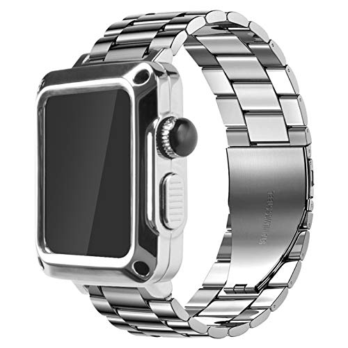 HXFFXHF Stahlarmbandgehäuse für Apple Watch 7 6 SE 5 4 3 se Edelstahl-Mod für IWatch 44 mm 42 mm 38 mm 40 mm Luxus-Metallgehäuse und Band-Schutzhülle von HXFFXHF