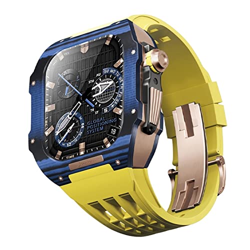 HXFFXHF Uhrengehäuse aus Kohlefaser, Gummiarmband, für Apple Watch-Armband 44/45 mm, 9 8 7 6 5 4 SE-Serie, modisches Upgrade-Modifikationsset für Sportuhrarmbänder für Herren und Damen von HXFFXHF