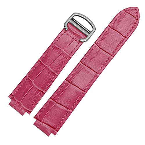 HXFFXHF für Cartier-Armbänder, hochwertige Farbe, echtes Leder, Uhrenarmbänder mit Faltschließe, Ersatzlederarmband für Damen (Farbe: Weiß, Größe: 18 x 11 mm, silberner Verschluss) von HXFFXHF