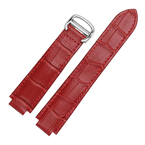 HXFFXHF für Cartier-Armbänder, hochwertige Farbe, echtes Leder, Uhrenarmbänder mit Faltschließe, Ersatzlederarmband für Damen (Farbe: Weiß, Größe: 18 x 11 mm, silberner Verschluss) von HXFFXHF