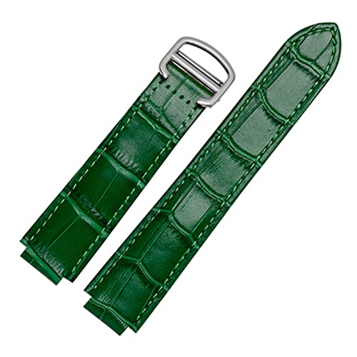 HXFFXHF für Cartier-Armbänder, hochwertige Farbe, echtes Leder, Uhrenarmbänder mit Faltschließe, Ersatzlederarmband für Damen (Farbe: Weiß, Größe: 18 x 11 mm, silberner Verschluss) von HXFFXHF