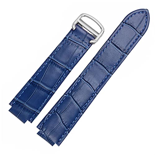 HXFFXHF für Cartier-Armbänder, hochwertige Farbe, echtes Leder, Uhrenarmbänder mit Faltschließe, Ersatzlederarmband für Damen (Farbe: Weiß, Größe: 18 x 11 mm, silberner Verschluss) von HXFFXHF