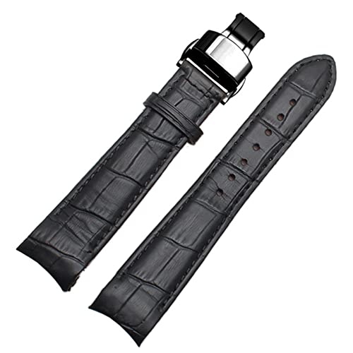 Uhrenarmband für Herren mit gebogenem Ende für Markenuhr BL9002-37 05A BT0001-12E 01A, echtes Leder mit Schmetterlingsschließe, 20 21 22 mm (Farbe: Schwarz x schwarzer Verschluss, Größe: 20 mm) von HXFFXHF