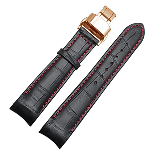 Uhrenarmband für Herren mit gebogenem Ende für Markenuhr BL9002-37 05A BT0001-12E 01A, echtes Leder mit Schmetterlingsschließe, 20 21 22 mm (Farbe: Schwarz x schwarzer Verschluss, Größe: 20 mm) von HXFFXHF