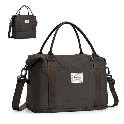 HYC00 für Ryanair Handgepäck 40x20x25 Handgepäck Tasche 45x36x20 Easyjet für Flugzeug Faltbare Reisetasche Damen Sporttasche mit Schuhfach & Nassfach Weekender Travel Bag Trainingstasche,DunklerKaffee von HYC00