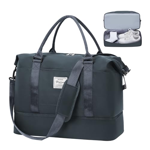 Reisetasche Damen,Sporttasche Große Reisetasche mit schuhfach & Nass-Tasche,Weekender Overnight Bag Travel Duffle Bag Handgepäck Tasche Trainingstasche für Damen Fitnesstasche,Schiefer Grau von HYC00