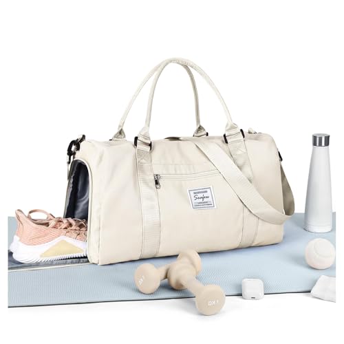 HYC00 Sport Duffel Bag Damen Herren,Sporttasche mit Nassfach & Schuhfach Reise Duffel Bags Übernachtungstasche Reisetasche Handgepäcktasche Fitnesstasche Trainingstasche Weekender Bag,Milchig weiß HYC00 Sport Duffel Bag Damen Herren,Sporttasche mit Nassfach & Schuhfach Reise Duffel Bags Übernachtungstasche Reisetasche Handgepäcktasche Fitnesstasche Trainingstasche Weekender Bag,Milchig weiß von HYC00