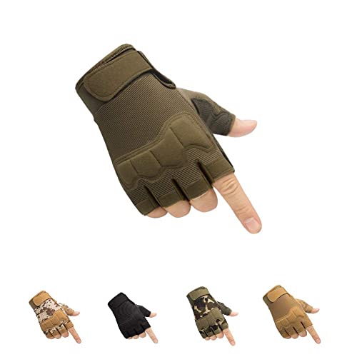 HYCOPROT Taktische Halbfinger Handschuhe Outdoor-Militär Motorrad Einsatzhandschuhe Leichte Atmungsaktive Sporthandschuhe für Fahrrad Airsoft Paintball Wandern Felsklettern (Grün, Medium) von HYCOPROT