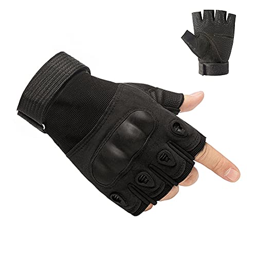 HYCOPROT Taktische Fingerlos Handschuhe mit Gepolstertem Outdoor Motorrad Einsatzhandschuhe Leichte Atmungsaktive für Fahrrad Airsoft Paintball Wandern Felsklettern Motorcross (Schwarz, XL) von HYCOPROT