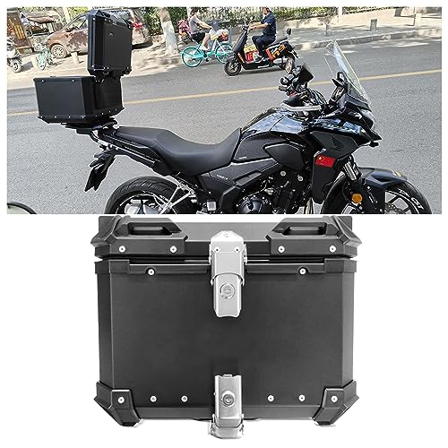 HYDIK ATHUAH Motorrad-Koffer, wasserdicht, Topcase, Gepäck, Heckbox mit Rückenlehne und Griff, Aufbewahrungskoffer, Aluminium-Motorrad-Topbox (schwarz, 36 l) von HYDIK